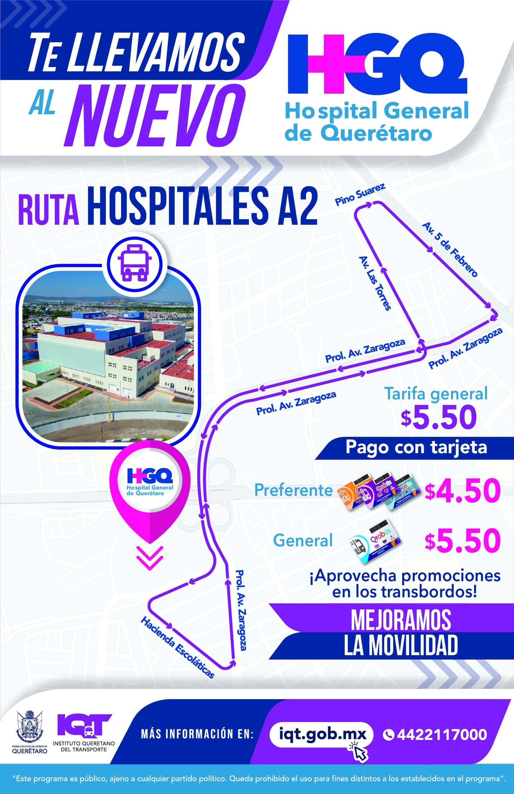 Habilitan rutas de transporte público hacia el Nuevo Hospital General de Querétaro. Foto: Especial