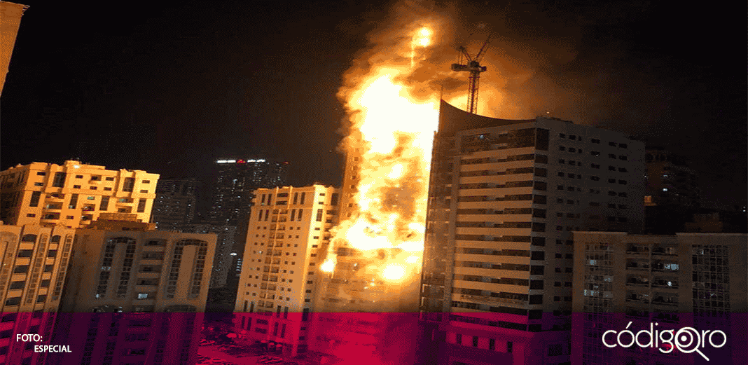 Se registra incendio en edificio de los Emiratos Árabes