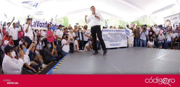 El candidato común del PAN y QI a la gubernatura, Mauricio Kuri González, encabezó un acto de campaña con mujeres. Foto: Especial