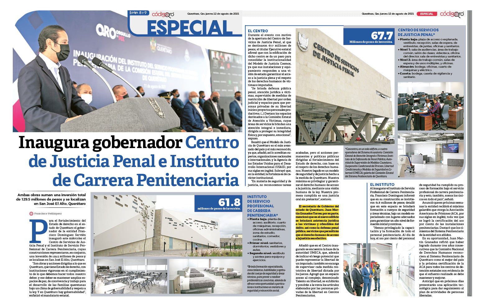 Inaugura gobernador Centro de Justicia Penal  e Instituto de Carrera Penitenciaria