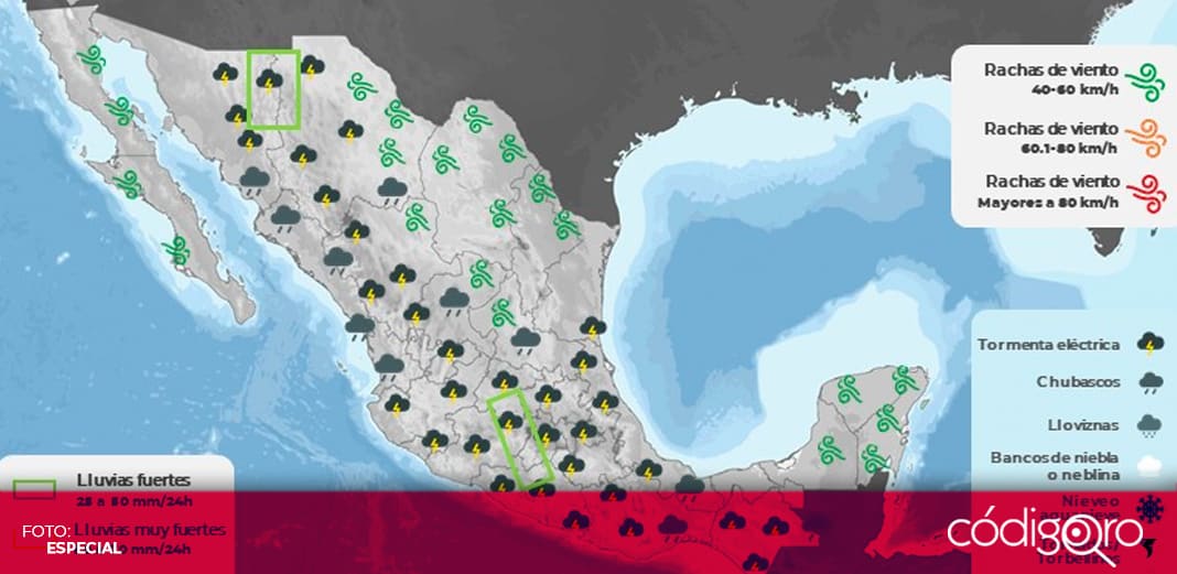 Pronostican lluvias y granizadas en 12 entidades del país
