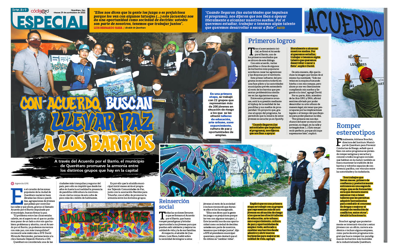 Con acuerdo, buscan llevar paz a los barrios