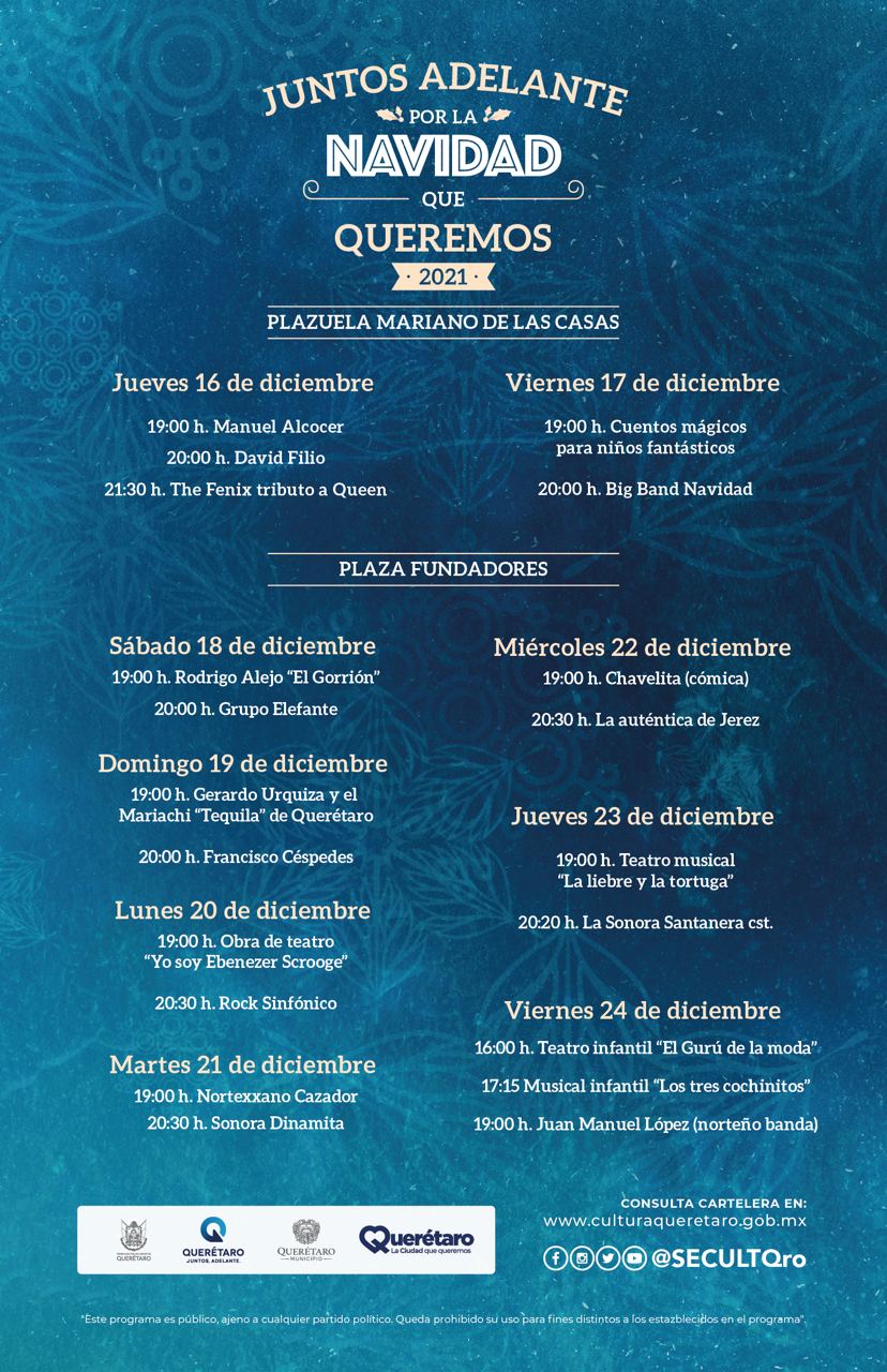 SECULT se suma al programa “Juntos Adelante por la Navidad que Queremos”, con 104 actividades de diferentes disciplinas