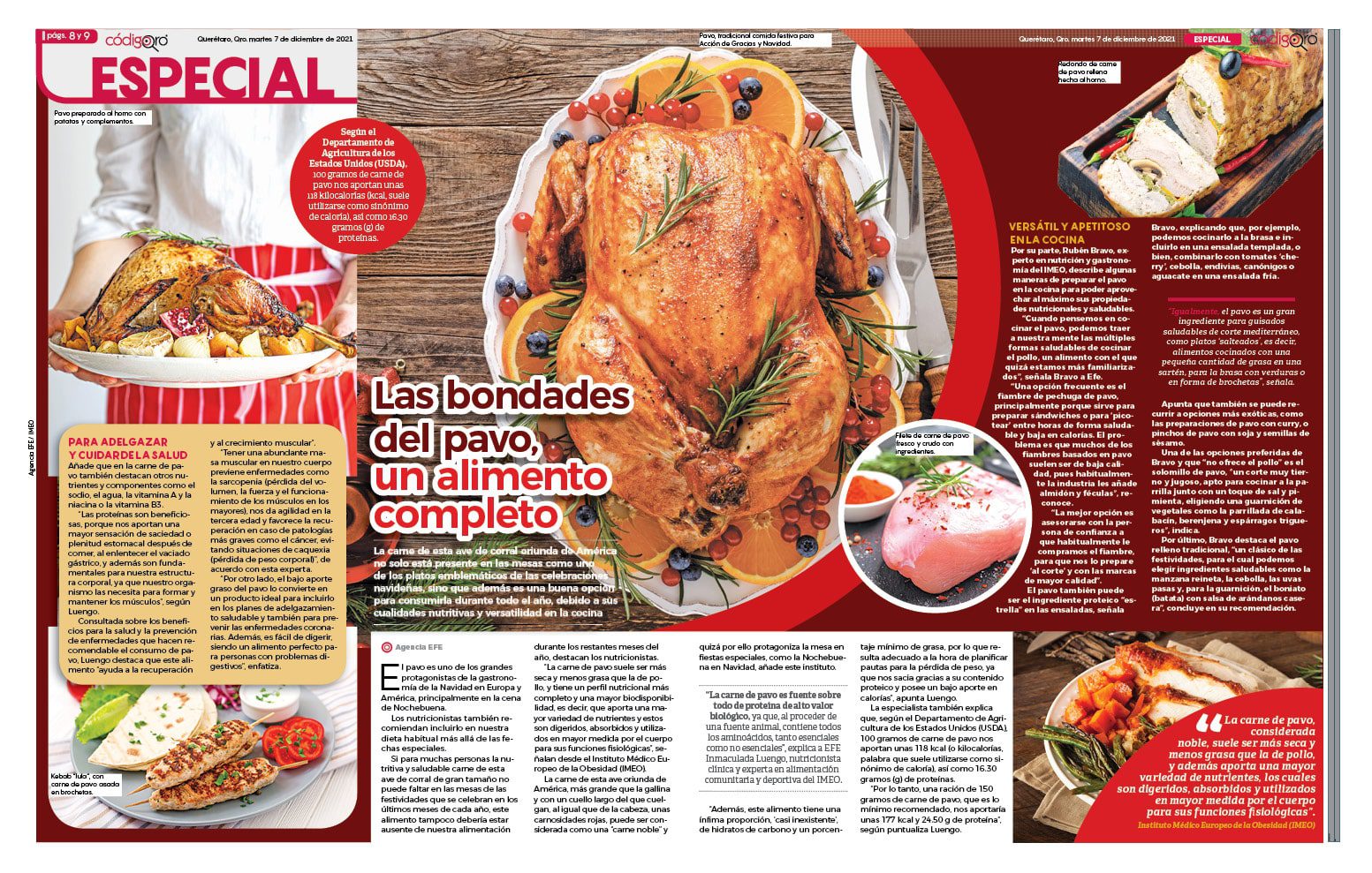 Las bondades del pavo, un alimento completo