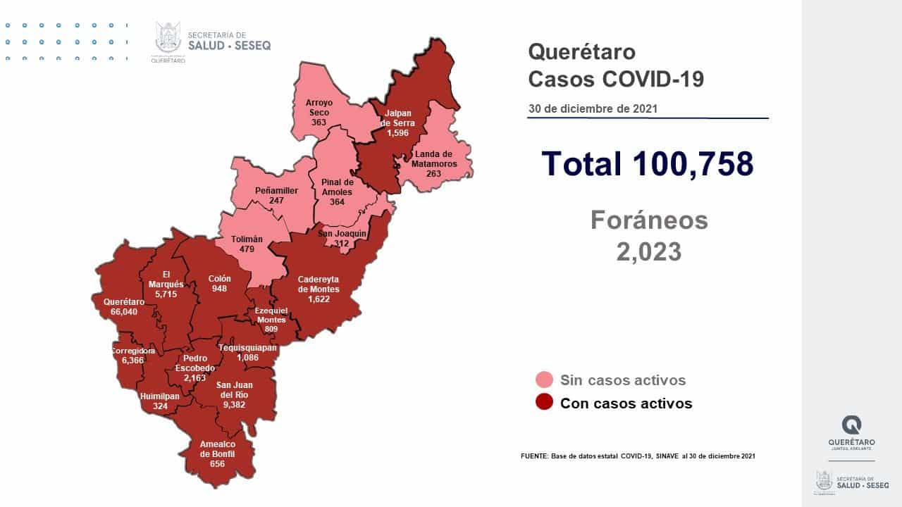El estado de Querétaro terminará 2021 con más de 100 mil casos acumulados de COVID-19. Foto: Especial