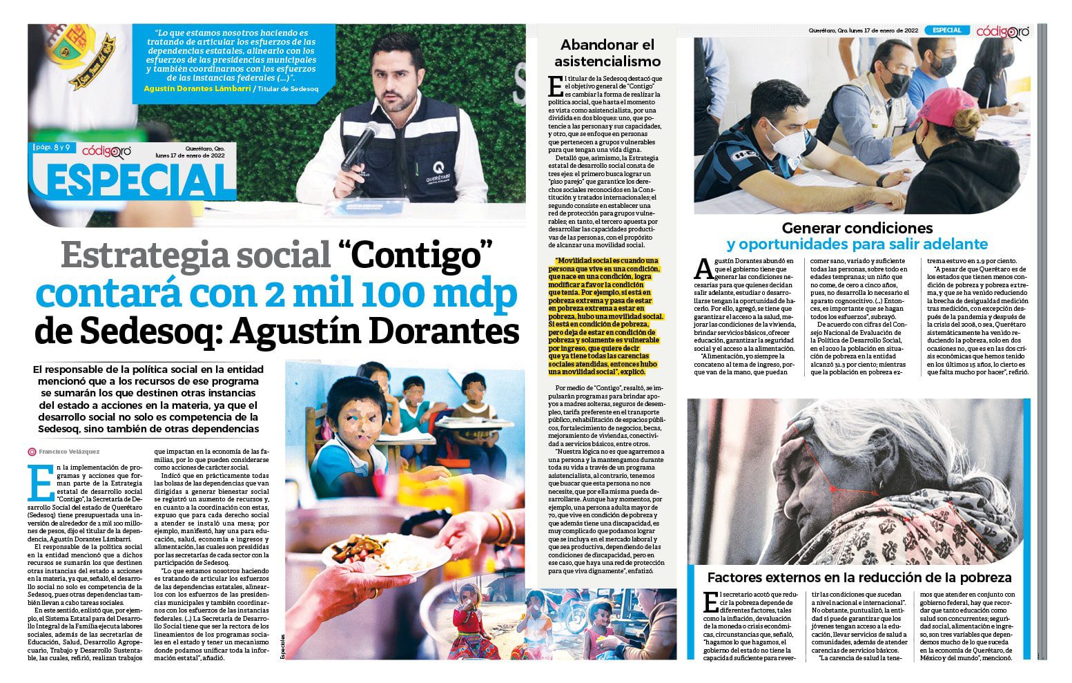 Estrategia social “Contigo” contará con 2 mil 100 mdp de Sedesoq: Agustín Dorantes