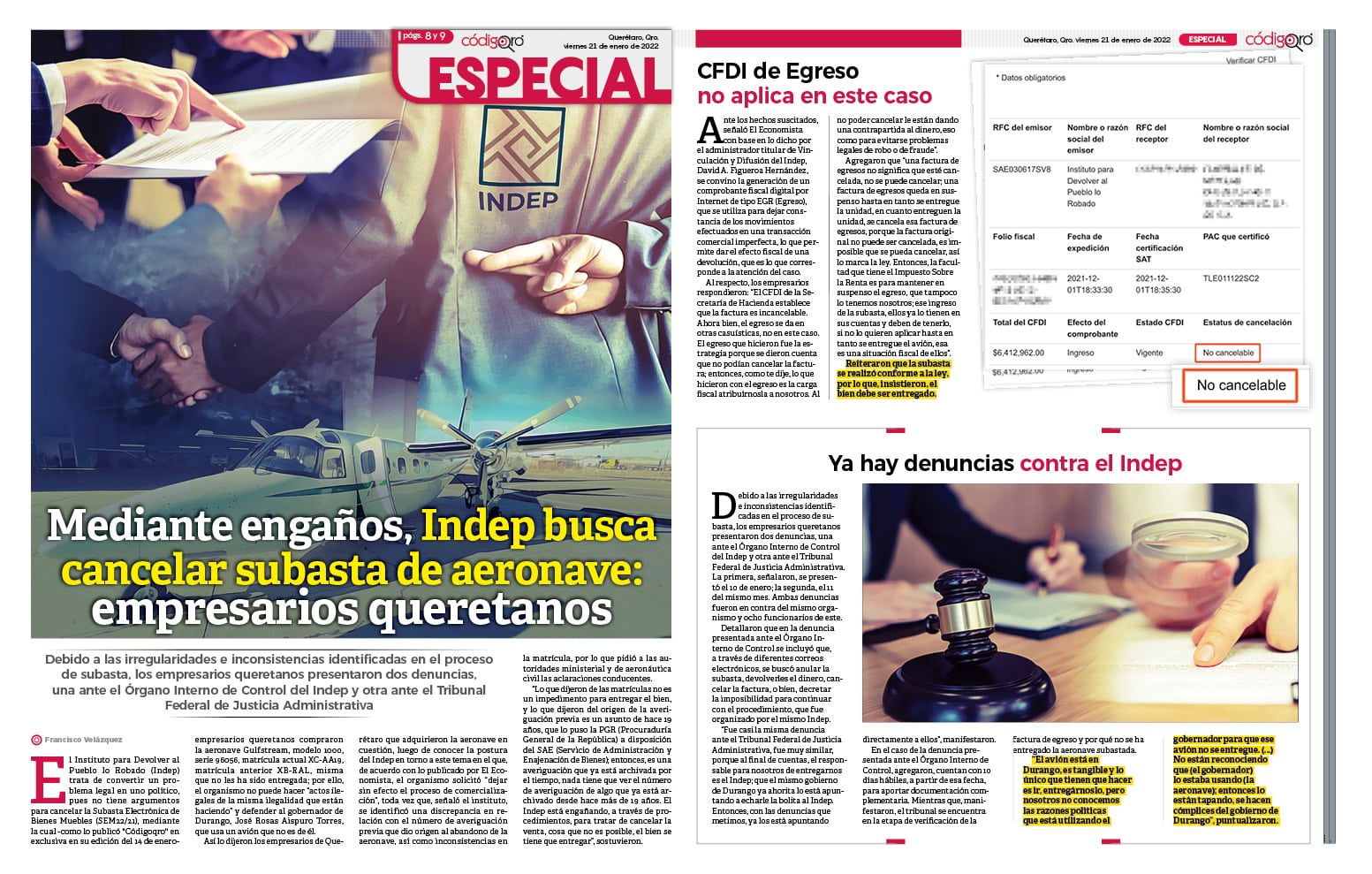 Mediante engaños, Indep busca cancelar subasta de aeronave: empresarios queretanos
