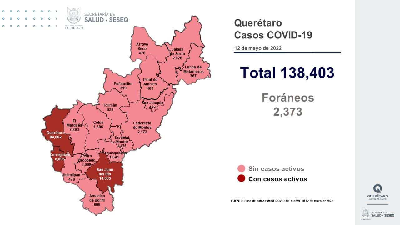 Los municipios de Querétaro, Corregidora y San Juan del Río tienen casos activos de COVID-19. Foto: Especial