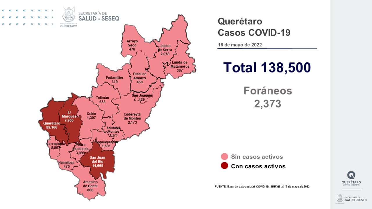Los municipios de Querétaro, El Marqués y San Juan del Río tienen casos activos de COVID-19. Foto: Especial