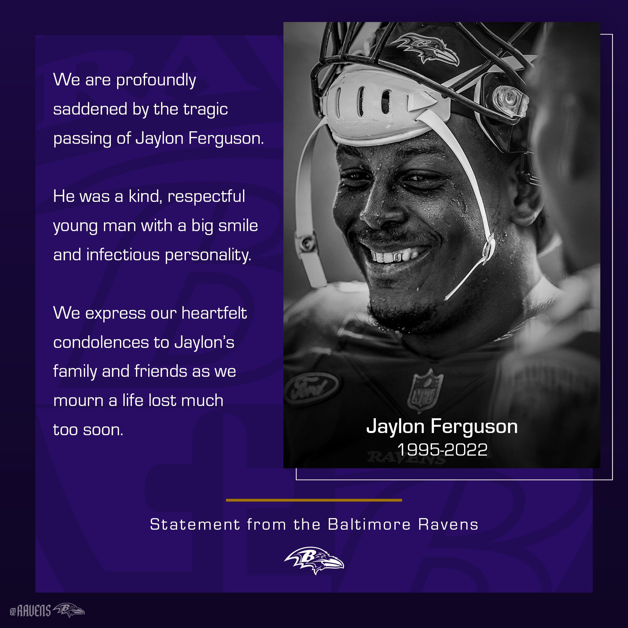 Los Baltimore Ravens, anunciaron el fallecimiento de Jaylon Ferguson