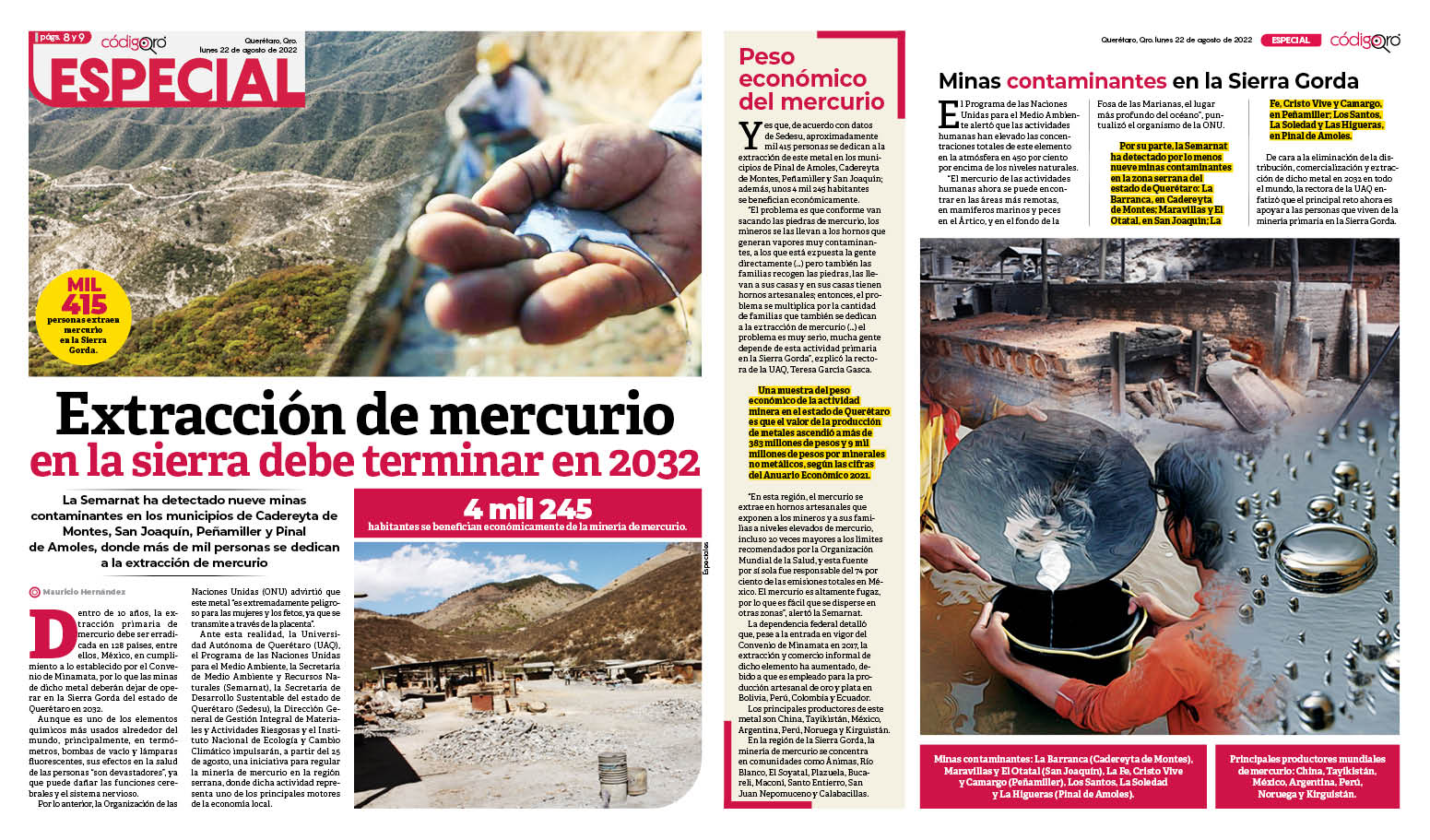 Extracción de mercurio en  la sierra debe terminar en 2032