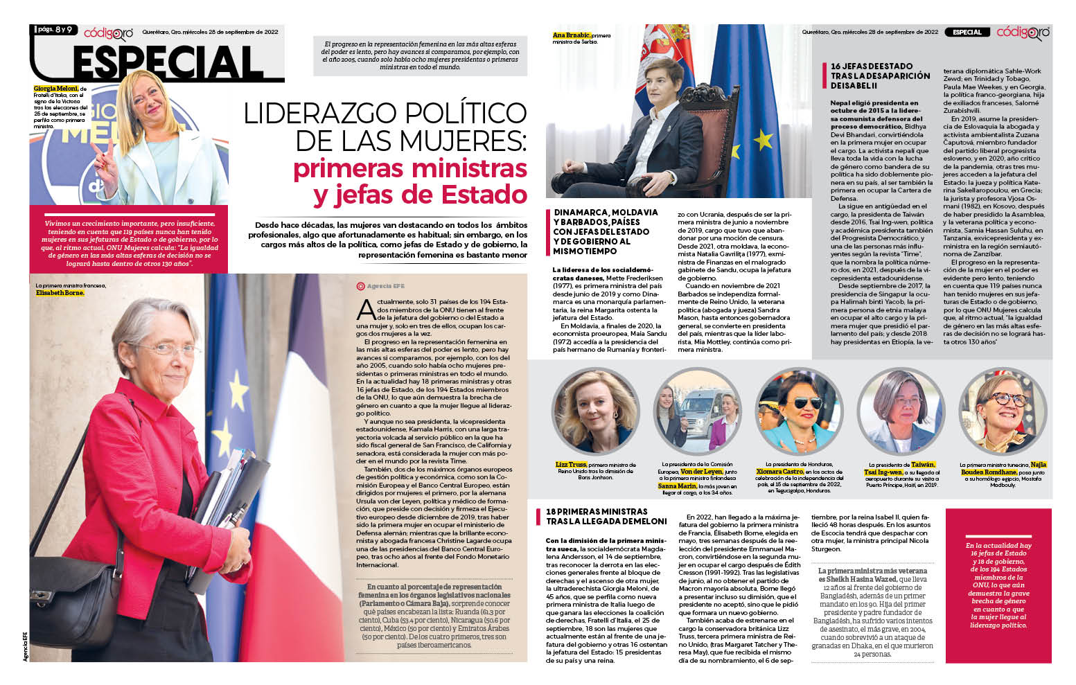 Liderazgo político de las mujeres: primeras ministras y jefas de Estado