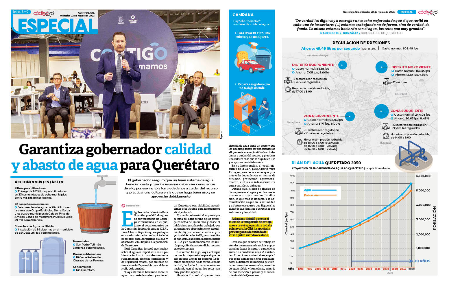 Garantiza gobernador calidad y abasto de agua para Querétaro