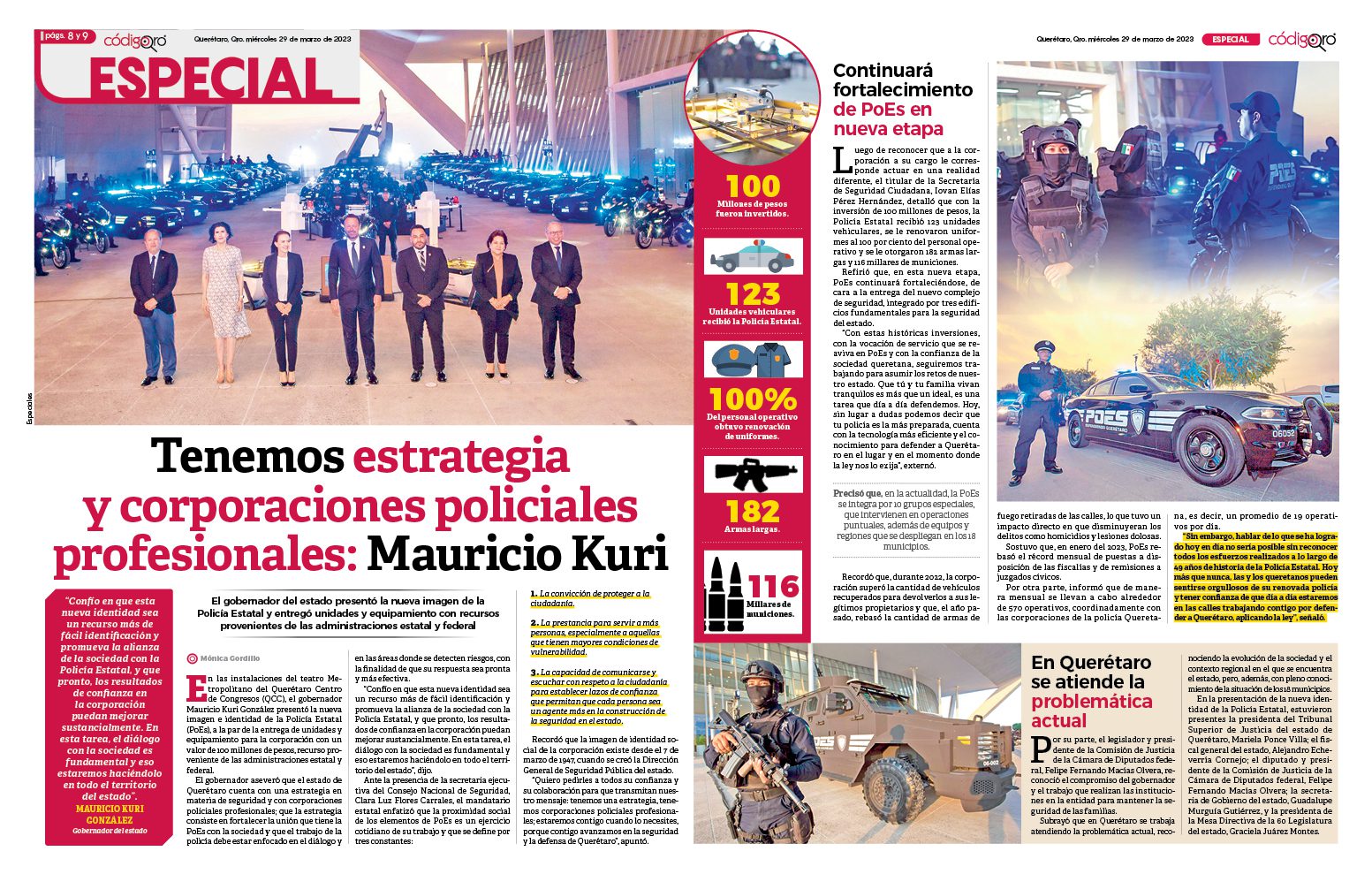 Tenemos una estrategia y corporaciones policiales profesionales: Kuri