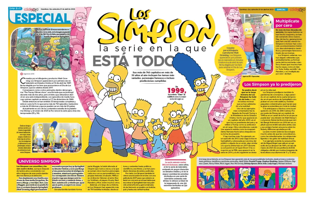 Los Simpson aparecieron por primera vez en televisión en Estados Unidos el 19 de abril de 1987