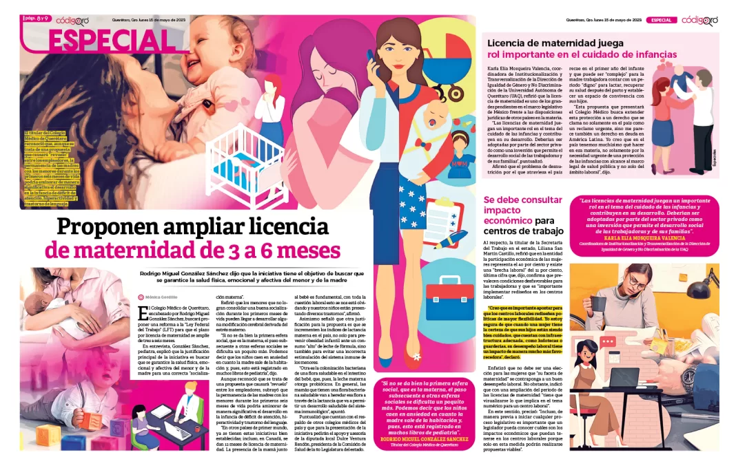 Proponen ampliar las licencias de maternidad en el estado de Querétaro
