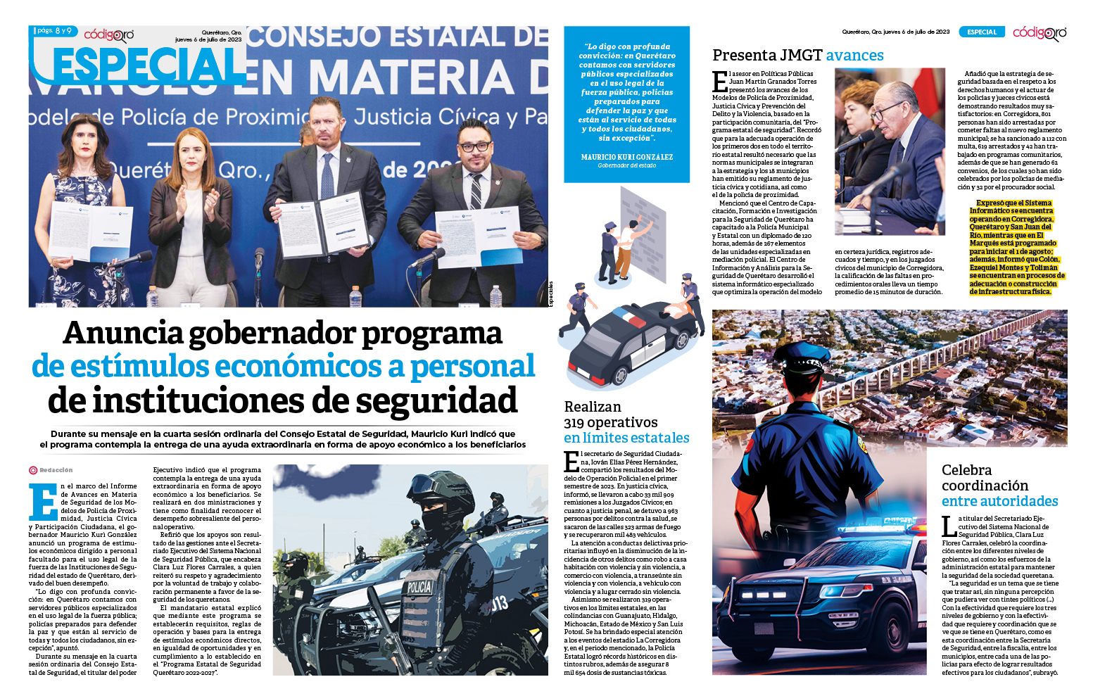 Anuncia gobernador programa de estímulos económicos a personal de instituciones de seguridad