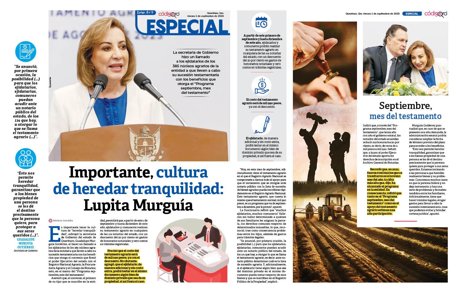 Importante, cultura de heredar tranquilidad: Lupita Murguía
