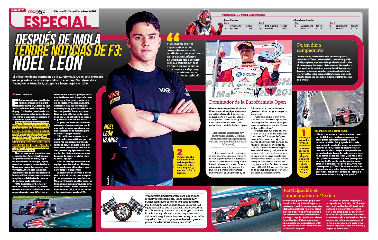 Después de Imola tendré noticias de F3: Noel León