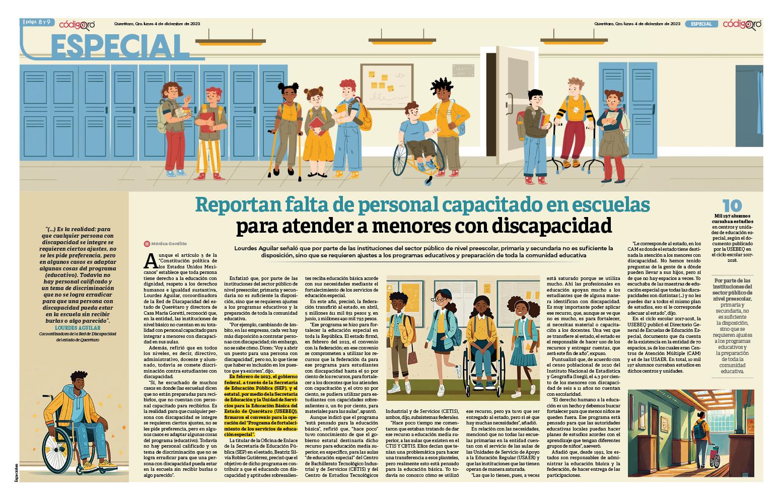 Reportan falta de personal capacitado en escuelas para atender a menores con discapacidad