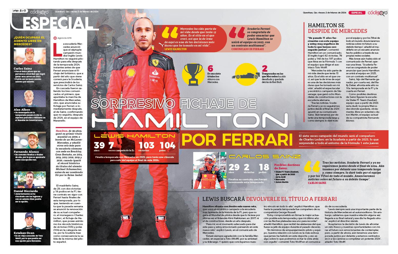 Sorpresivo fichaje de Hamilton por Ferrari