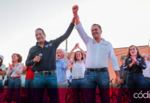 El exgobernador Francisco Domínguez acompañó al candidato común del PAN-PRI-PRD a la presidencia municipal de Colón, Manuel Montes. Foto: Especial