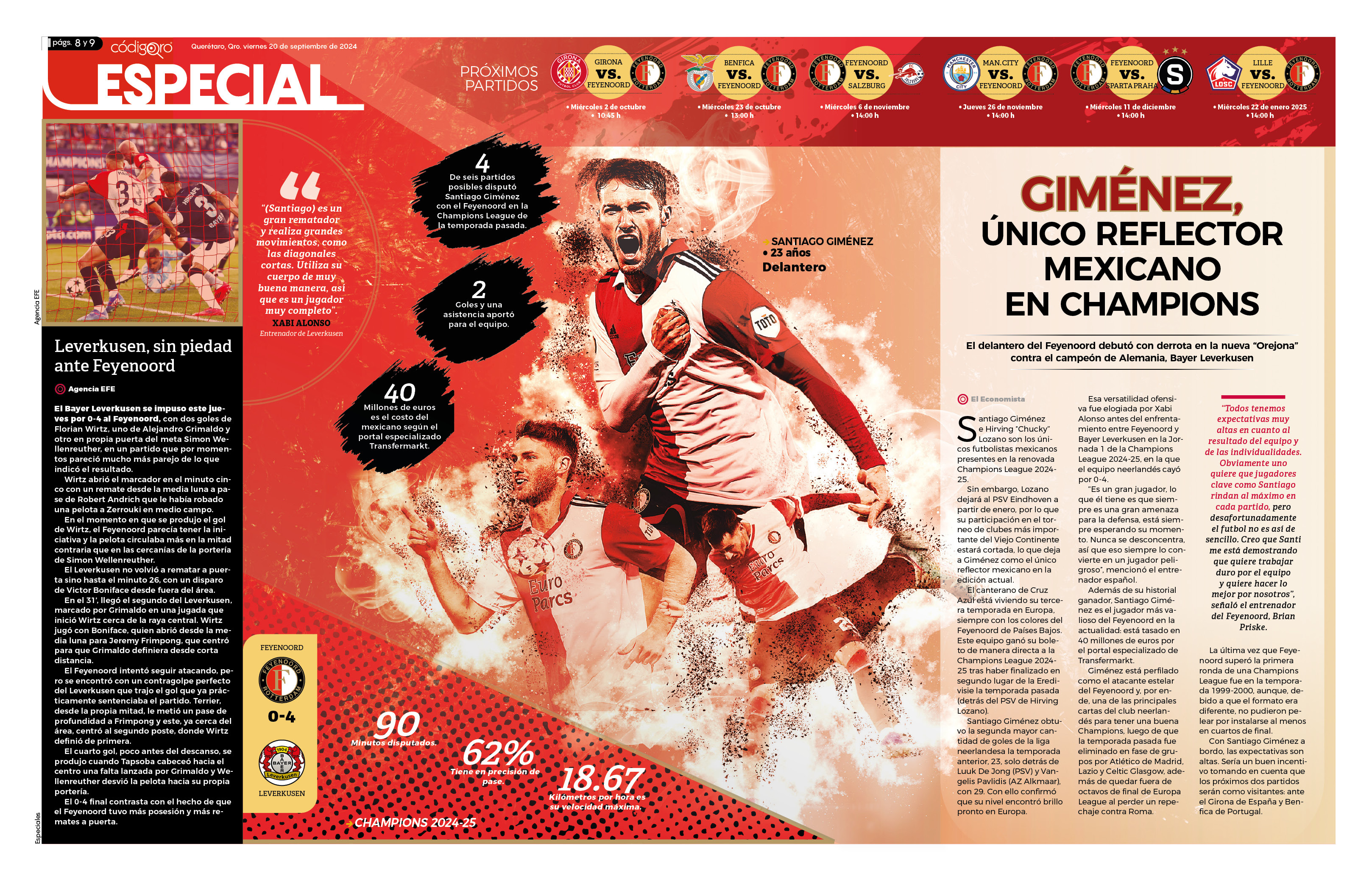 Santiago Giménez, único reflector mexicano en Champions