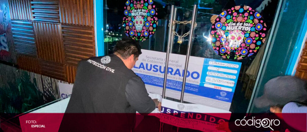 Autoridades municipales clausuraron dos establecimientos en Juriquilla por incumplimiento de normas y licencias de funcionamiento; representaba un riesgo a la integridad de los asistentes y para el orden público