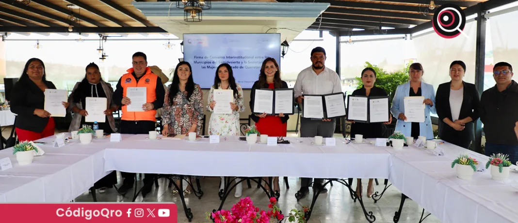La secretaria de las Mujeres, Sonia Rocha Acosta, estableció un acuerdo de colaboración con los municipios del Semidesierto. Foto: Especial