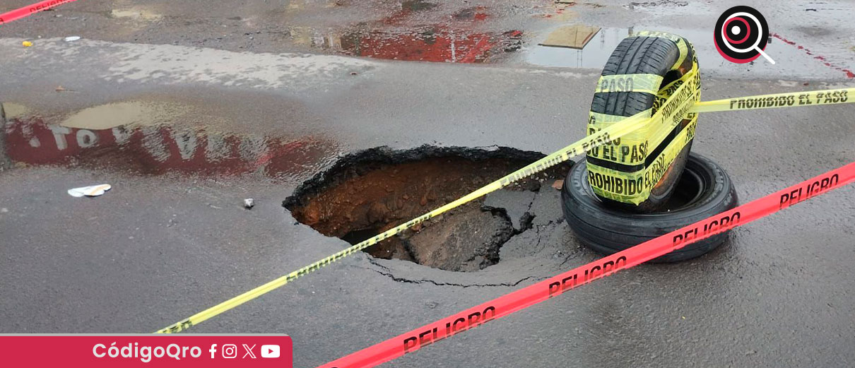 Lluvias provocan socavón y apagones en la capital queretana